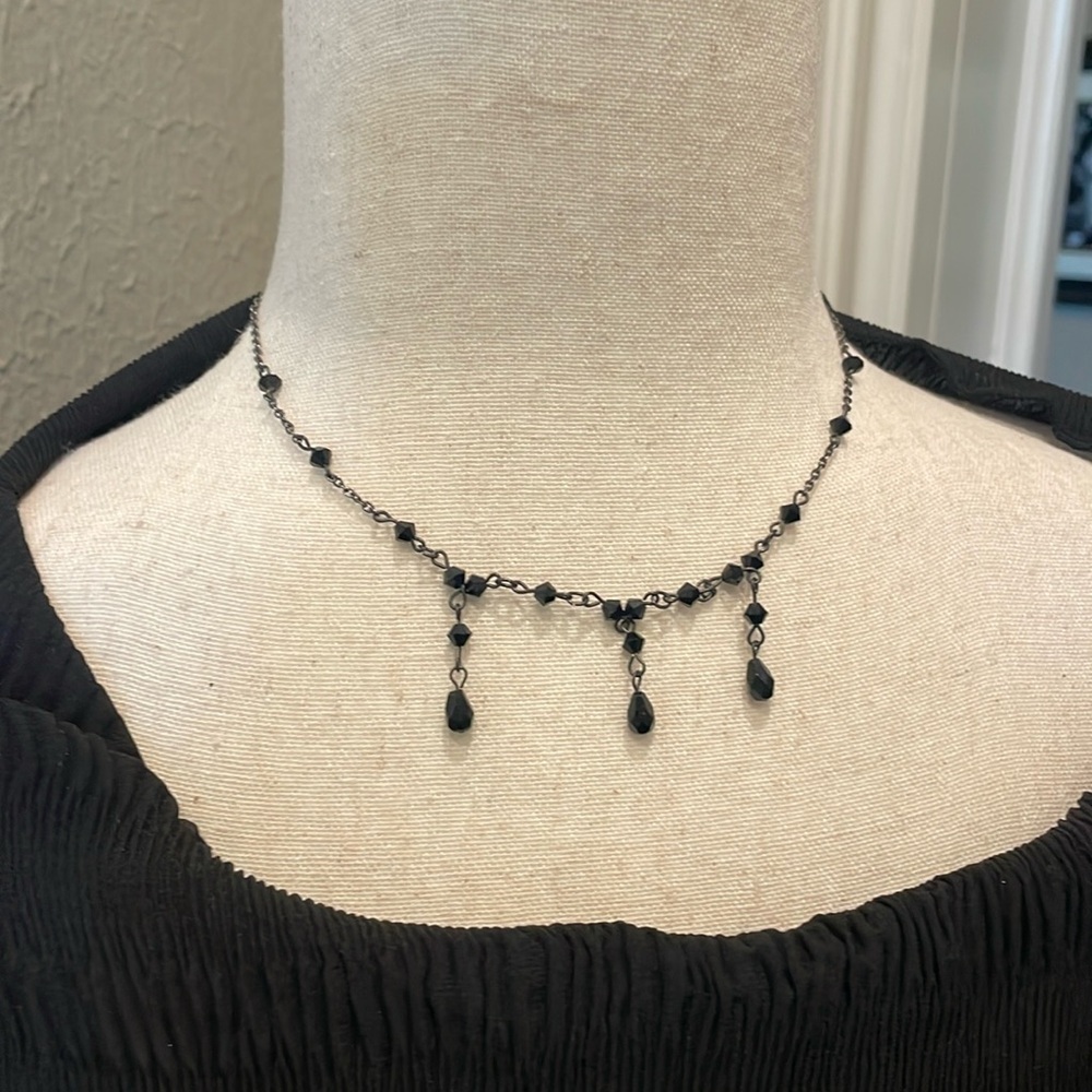 Black Jet Beaded Choker Necklace 15.5"